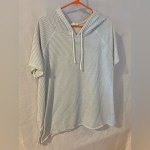 White and Blue Relaxed Ribbed Short Sleeve Nautical Preppy Swim Coverup